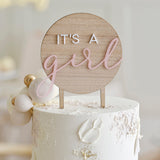 It's a Girl Wooden Baby Shower Cake Topper- 5 Inner Pack