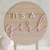 It's a Girl Wooden Baby Shower Cake Topper- 5 Inner Pack